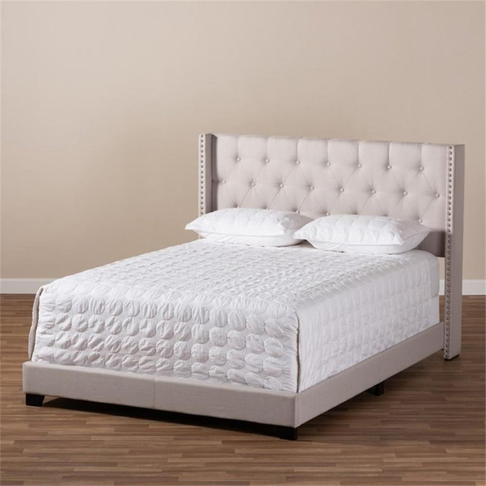 Brady Modern and Contemporary Beige Fabric Upholstered King Size Bed