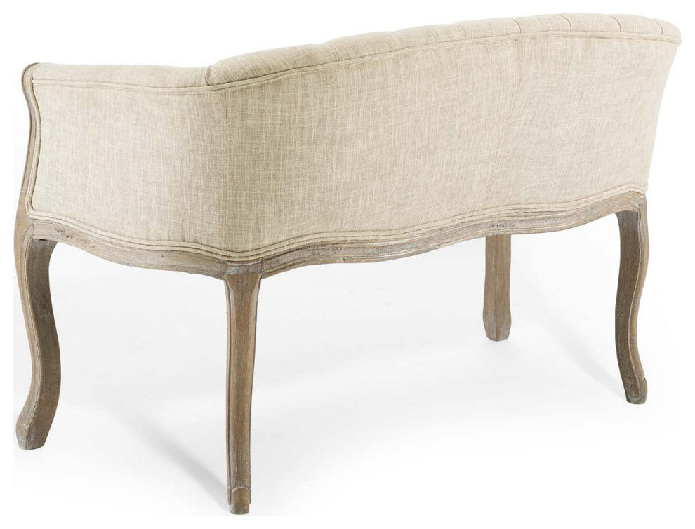 French Vintage Loveseat Sofa, Fabric, Wood, Beige, Modern, Lounge Hospitality