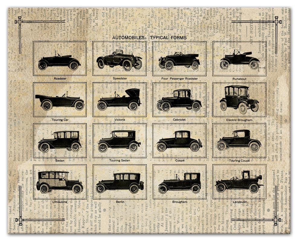 Vintage Automobile Forms 16x20 Canvas Wall Art