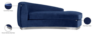 Julian Velvet Upholstered Chaise, Navy, Chrome Base