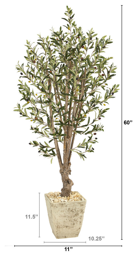 5' Olive Artificial Tree, Country White Planter