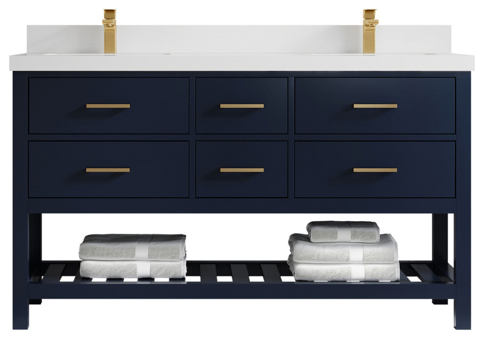 Parker 60 Double Bathroom Vanity Navy Blue 2" White Quartz