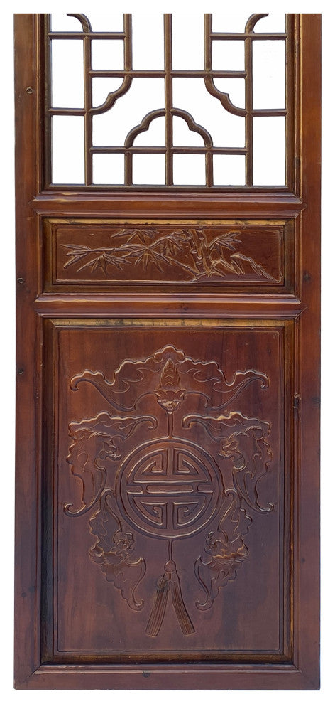 Chinese Brown Geometric Pattern Theme Wood Panel Floor Screen 4pcs Hcs7054