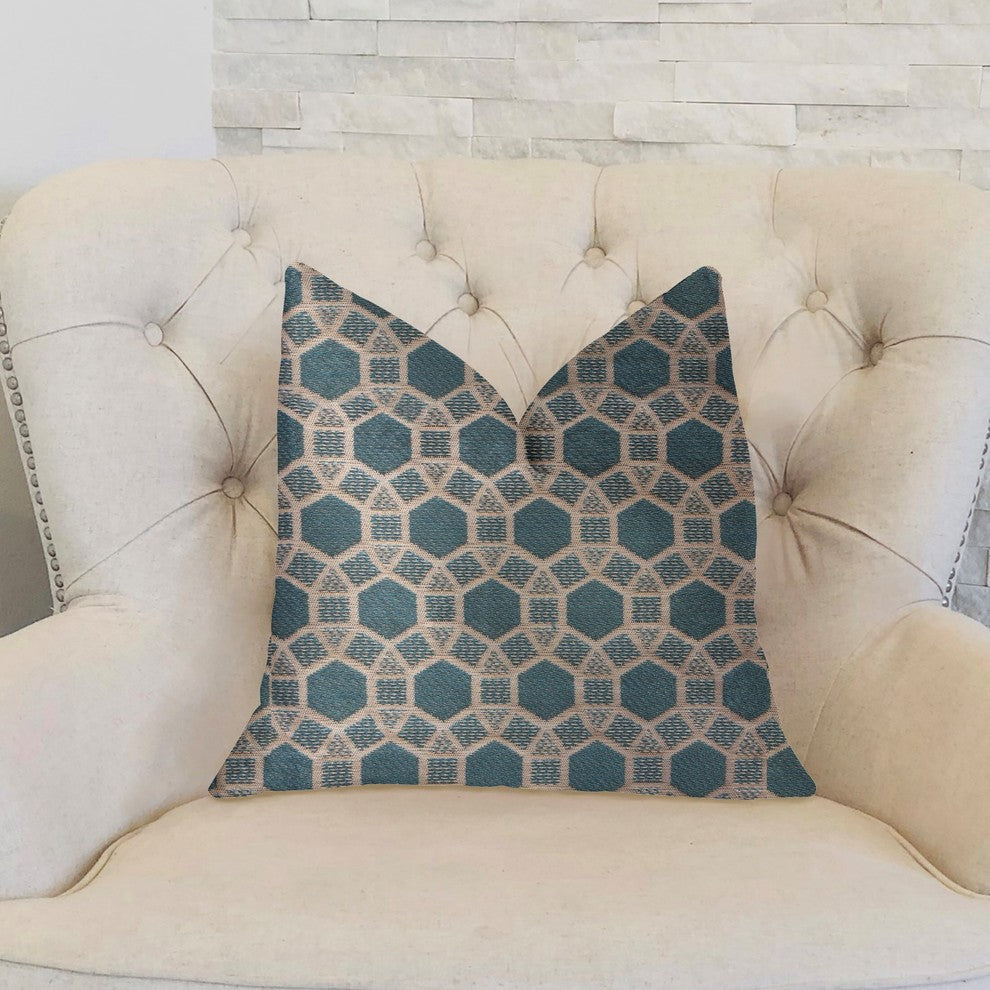 Pineapple Slice Blue and Beige Luxury Throw Pillow, 18"x18"