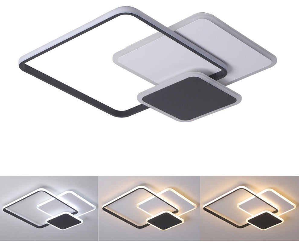 3-Light Unique LED Flush Mount Light Square Ceiling Light, Black/White