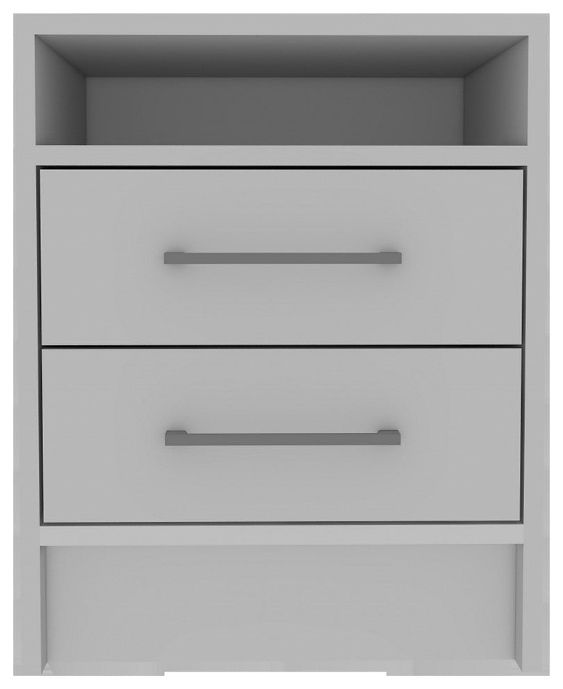 White Open Compartment Two Drawer Nightstand