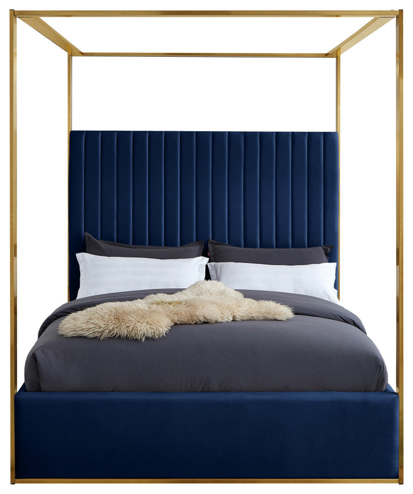Jones Upholstered Bed, Navy, Queen, Velvet