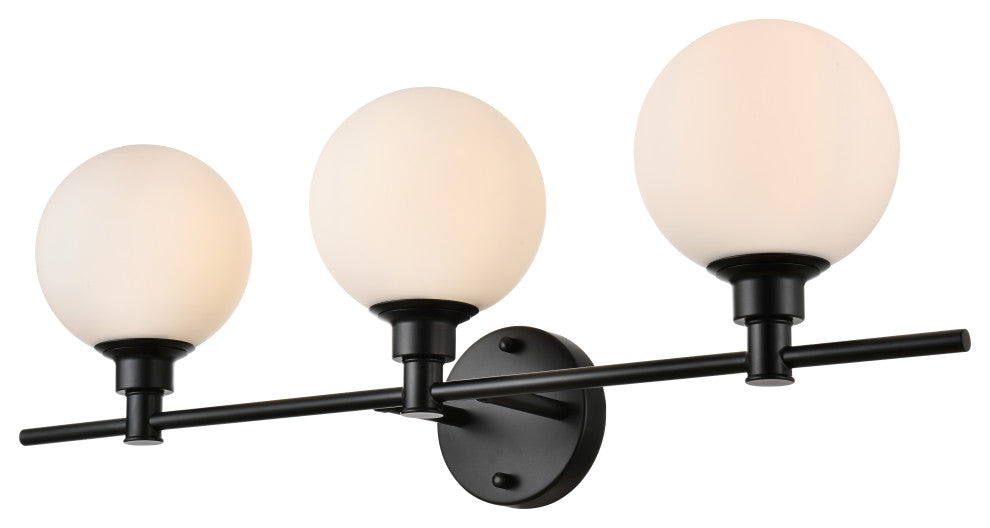 3 Light Black And Frosted White Bath Sconce