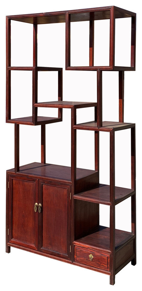 Chinese Light Brown Stain Treasure Display Curio Cabinet Room Divider Hcs7156