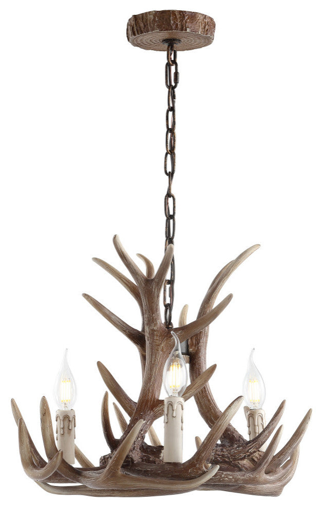 Eldora 18" Adjustable Resin Antler 3-Light Led Chandelier, Brown