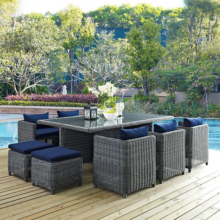 Canvas Navy Summon 11-Piece Outdoor Patio Sunbrella Dining Set