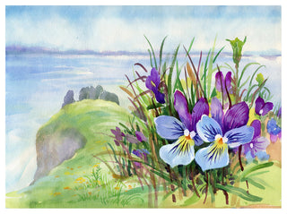 Spring Violet Flowers on Mountain, Floral Canvas Art Print, 40"x30"