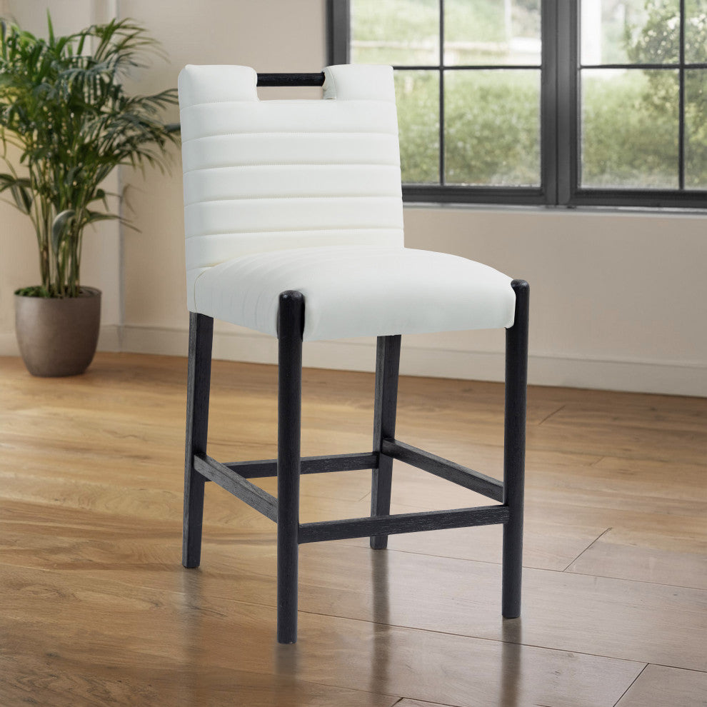 Aimee Upholstered Counter Stool, Cream, Vegan Leather, Black Finish