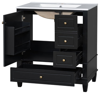 GDF Studio 30" Vanity With Ceramic Sink, Soft Close Door & Drawers, Black