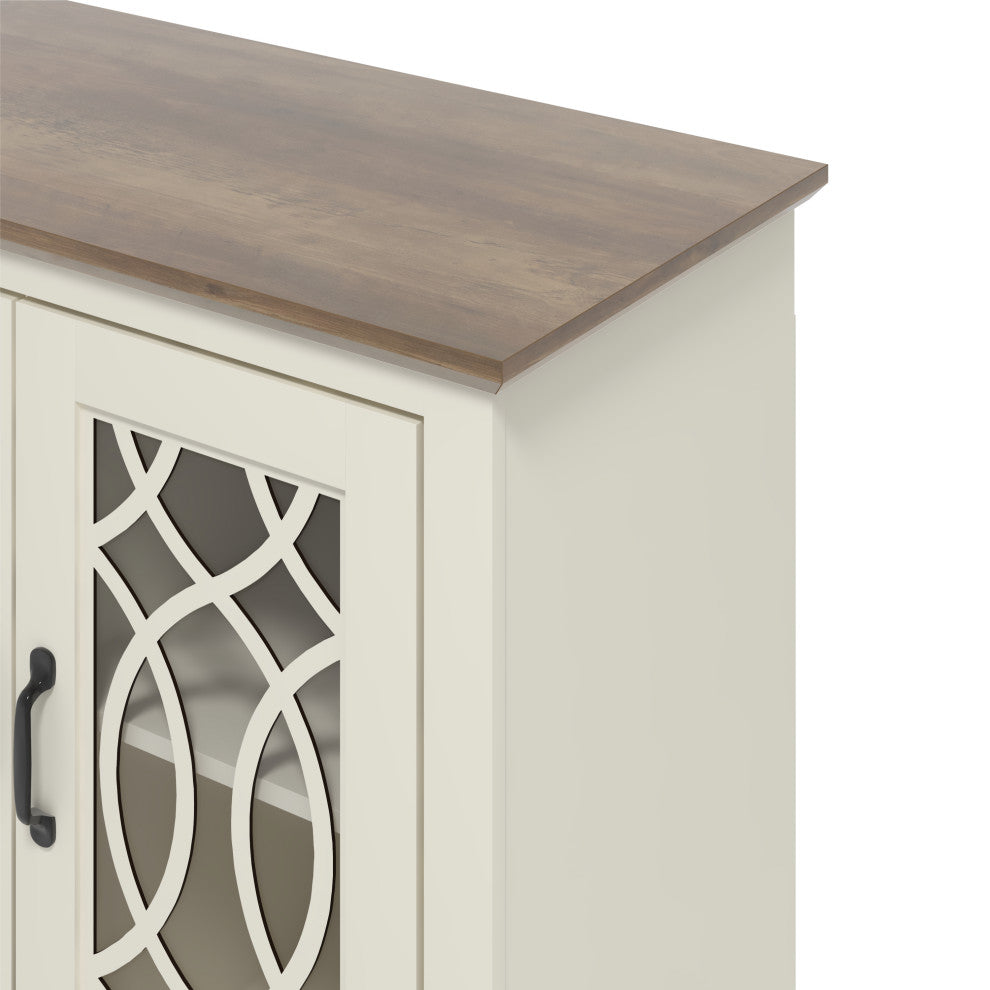 Raccon Wood 45.7 in. 3 Doors Sideboard with Adjustable Shelves, Ivory With Knotty Oak