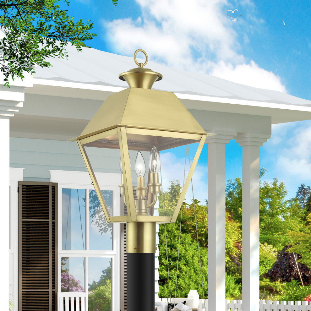 Wentworth 3 Light Natural Brass Outdoor Large Post Top Lantern