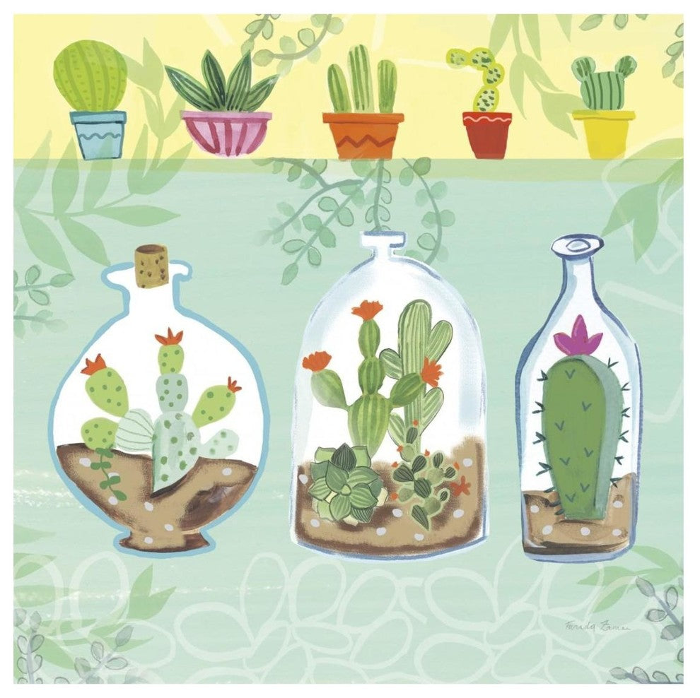 "Cacti Garden I no Birds and Butterflies" Paper Print by Farida Zaman, 26"x26"