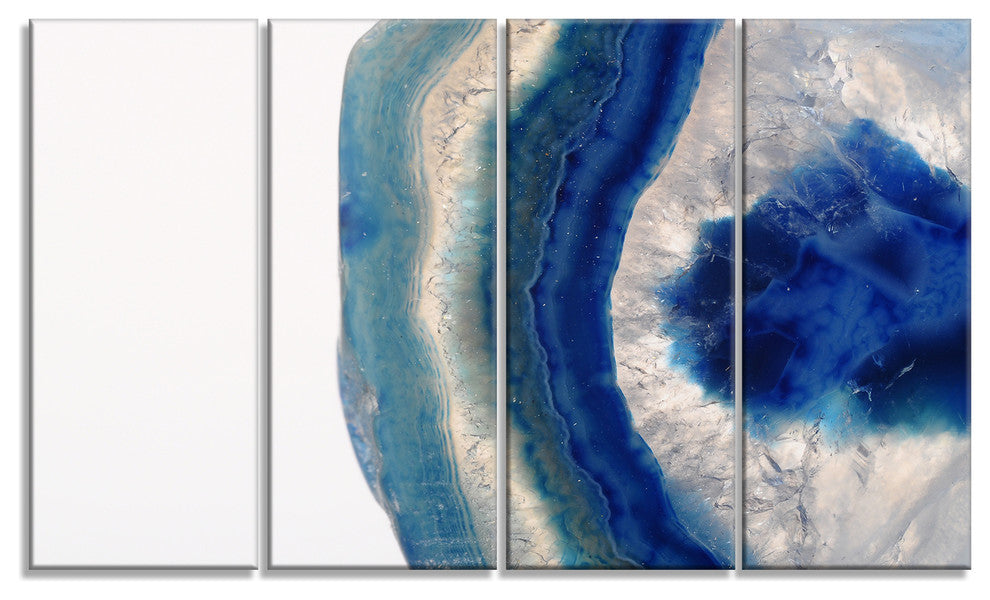 Macro of Blue Agate Stone, Abstract Canvas Wall Art Print, 48"x28", 4 Panels