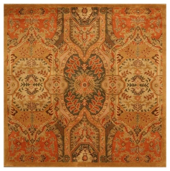 EORC Hand-tufted Wool Gold Transitional Floral Piazza Rug, Square 6'x6'