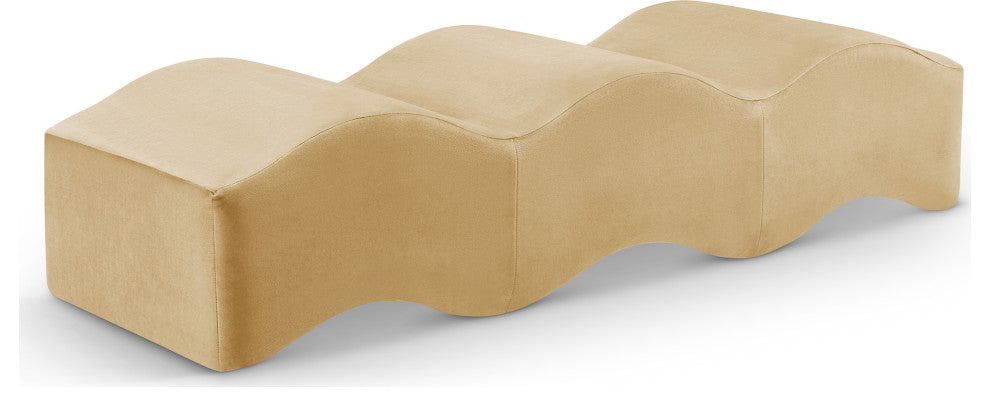 Wave Upholstered Bench, Camel, Velvet