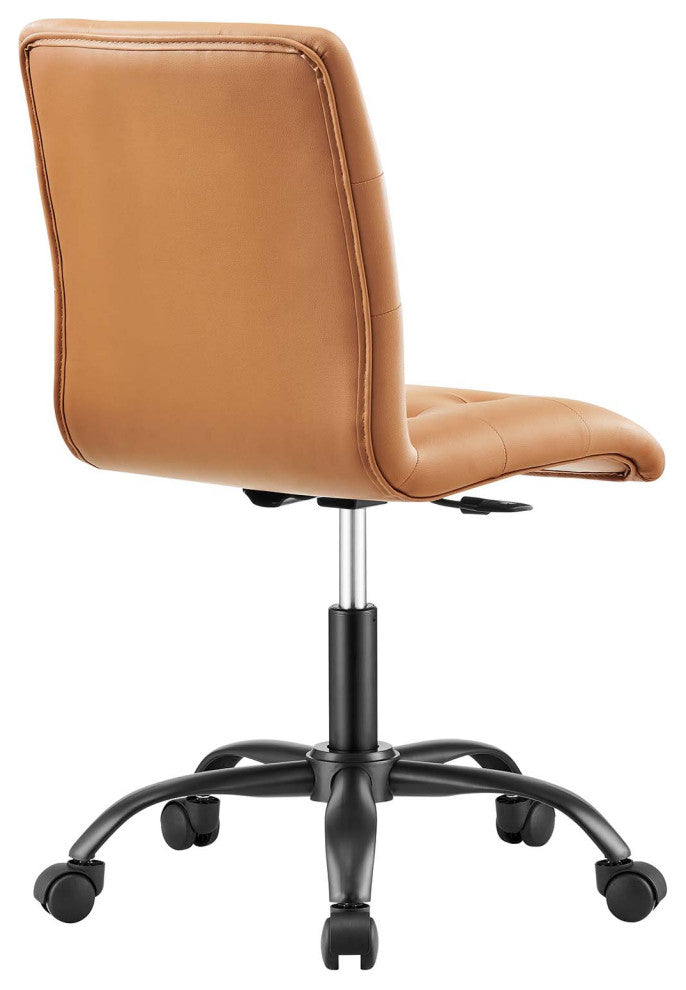 Prim Armless Vegan Leather Office Chair, Black Tan