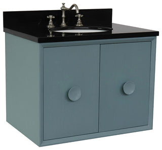 31" Single Wall Mount Vanity, Aqua Blue Finish With Black Galaxy Top