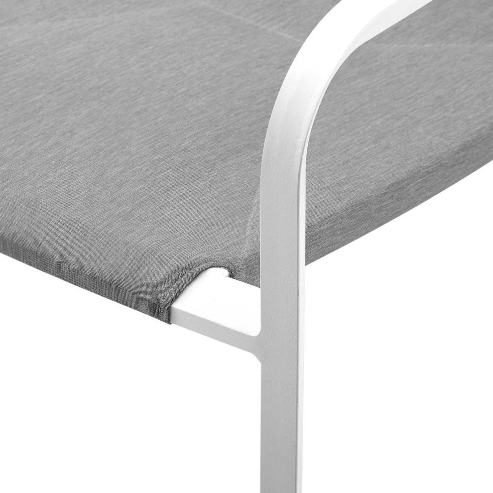 Side Dining Chair and Table Set, Aluminum, Metal, White Gray, Outdoor
