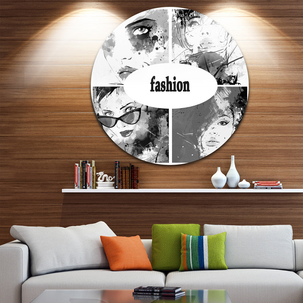 Collage Of Girl Faces, Portrait Digital Art Round Wall Art, 11"