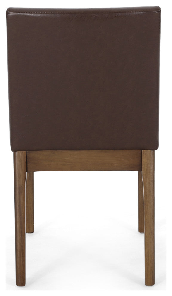 Oceanna Mid Century Modern Dining Chairs, Set of 2, Dark Brown + Natural Walnut, Pu