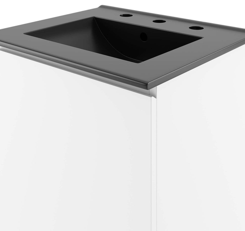 Sink Vanity Cabinet, Wall Mount, Black White, Ceramic, Modern, Hotel Bathroom