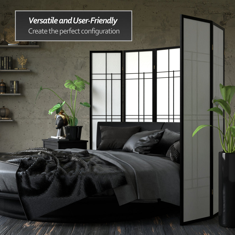 6' Tall Eudes Shoji Screen, Black, 4 Panels