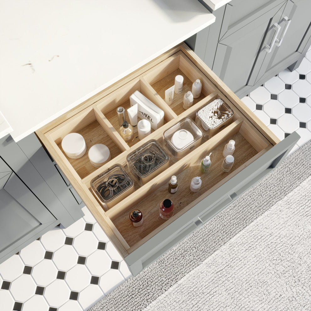 Terrence 84" Vanity with Power Bar and Drawer Organizer, Oxford Gray