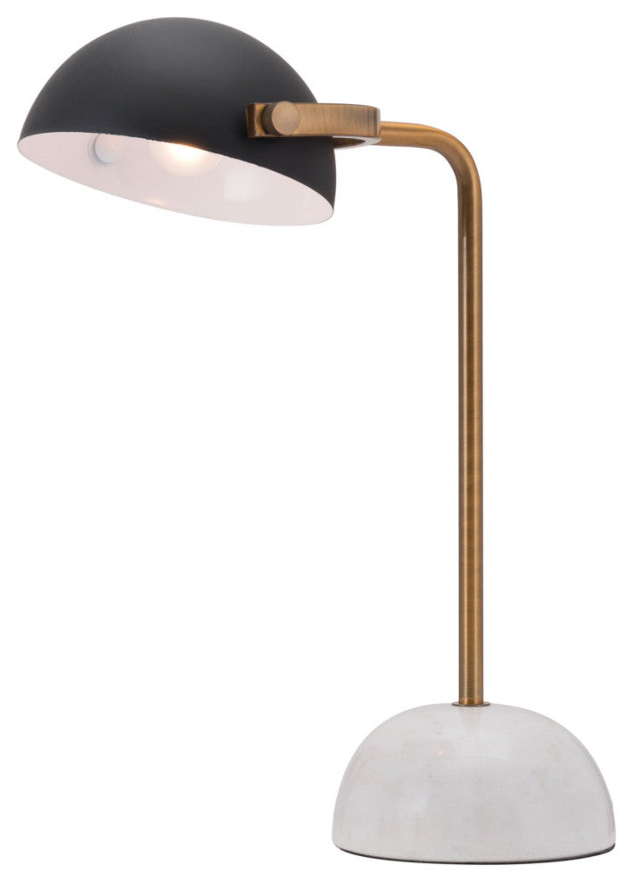 Table Lamp, Artificial Marble, Steel Metal, Black, Brass, White Lounge