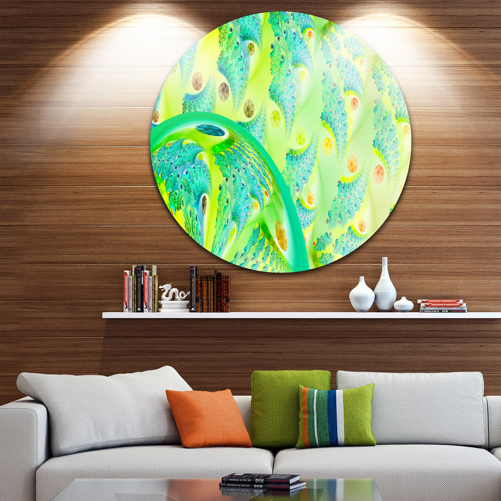 Vibrant Green Fractal Flower Design, Abstract Round Wall Art, 23"