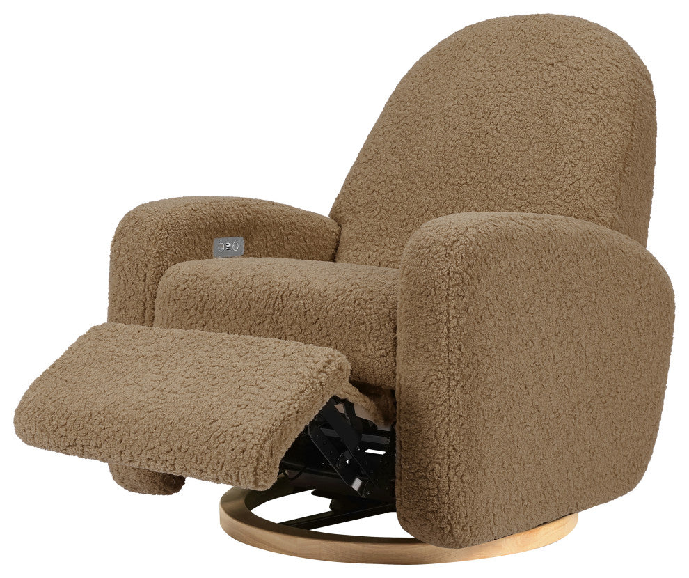 Nami Electronic Recliner and Swivel Glider Recliner, Boucle With USB port, Cortado Shearling With Light Wood Base
