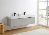 Manarola with Thick Quartz Wall Mount Vanity, Silver Gray, 72"