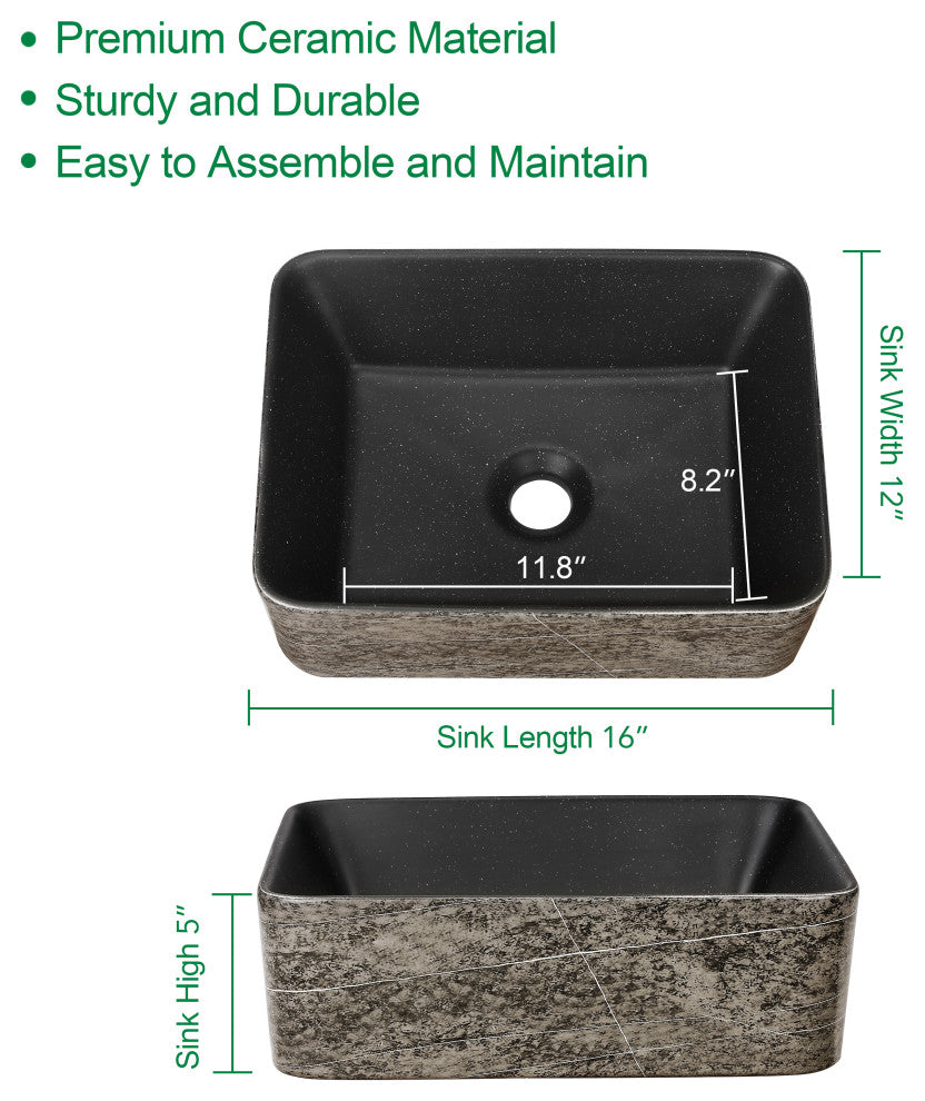 16" Rectangle Vessel Bathroom Sinks