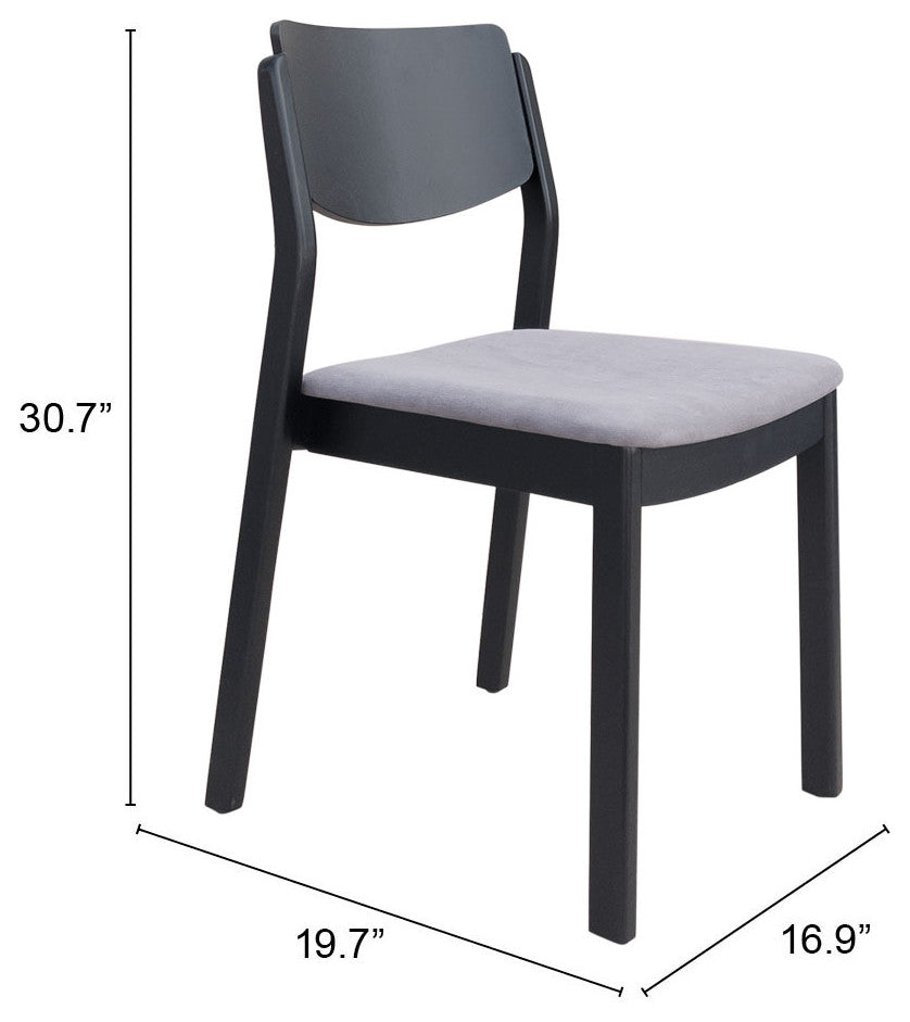 Dining Chair, Set of 2, Fabric, Wood, Gray, Black, Bar Kitchen Cafe Bistro