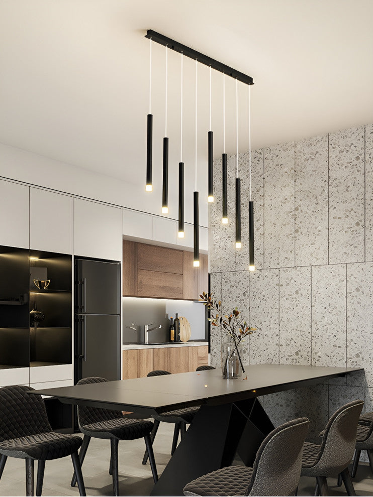 Burgdorf | Black Pendant Lamp in a Nordic Style for Kitchen, 8 Heads Black, Warm Light