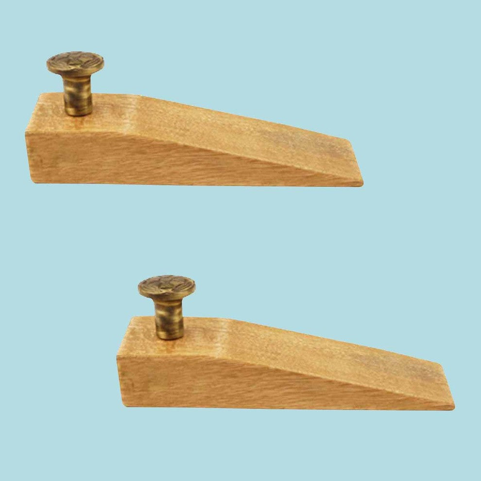 2 Door Wedge Solid Mango Wood Antique Brass Knob Natural |