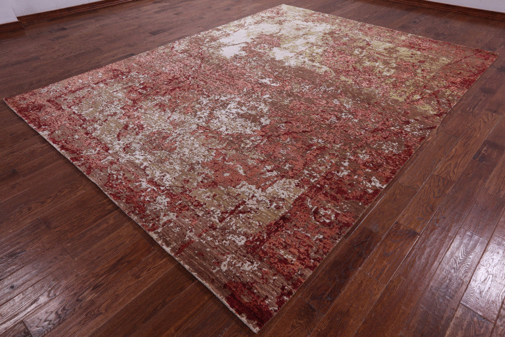 8' 9" X 11' 9" Wool & Silk Abstract Handmade Rug - Q13072