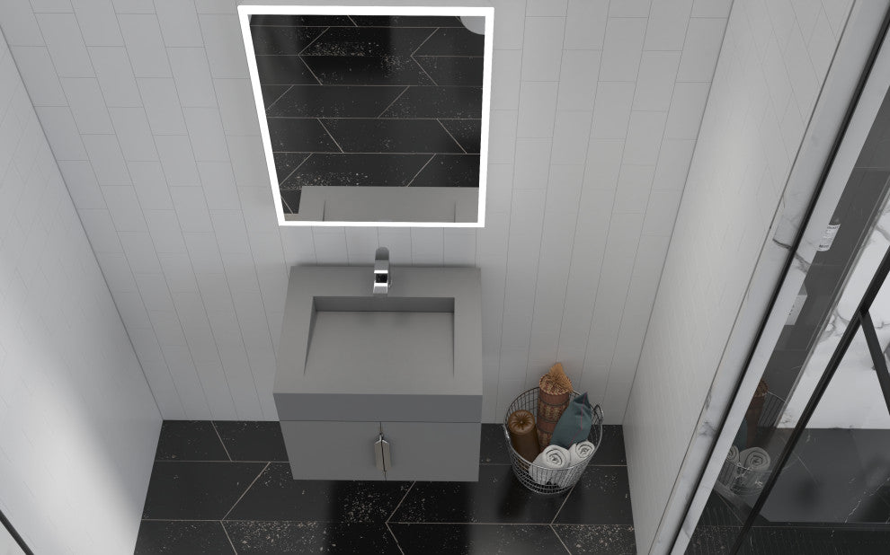 CastelloUSA Nile 24" Wall Mounted Bathroom Vanity Set, Gray, Gray Top, Chrome Handles