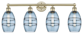 Edison-Vaz 4-Light 33" Bath Vanity Light, Antique Brass, Princess Blue