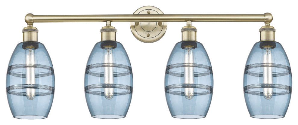 Edison-Vaz 4-Light 33" Bath Vanity Light, Antique Brass, Princess Blue
