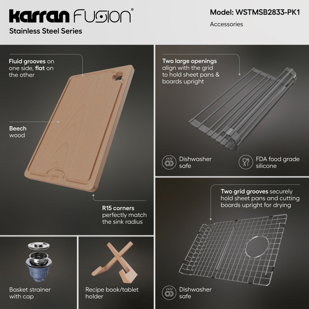 Karran Top Mount 28-in Stainless Steel Single Bowl Workstation Kitchen Sink