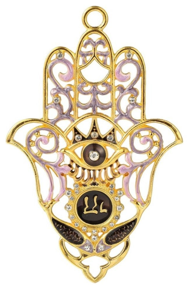 Hanging Hamsa w Evil Eye Wall decor Pewter Traditional Hamsa Decoration