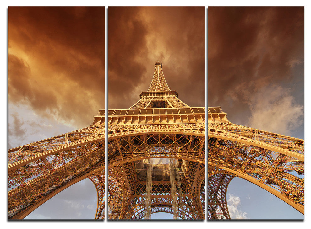 "View of Paris Eiffel Tower in Paris" Metal Wall Art, 3 Panels, 36"x28"