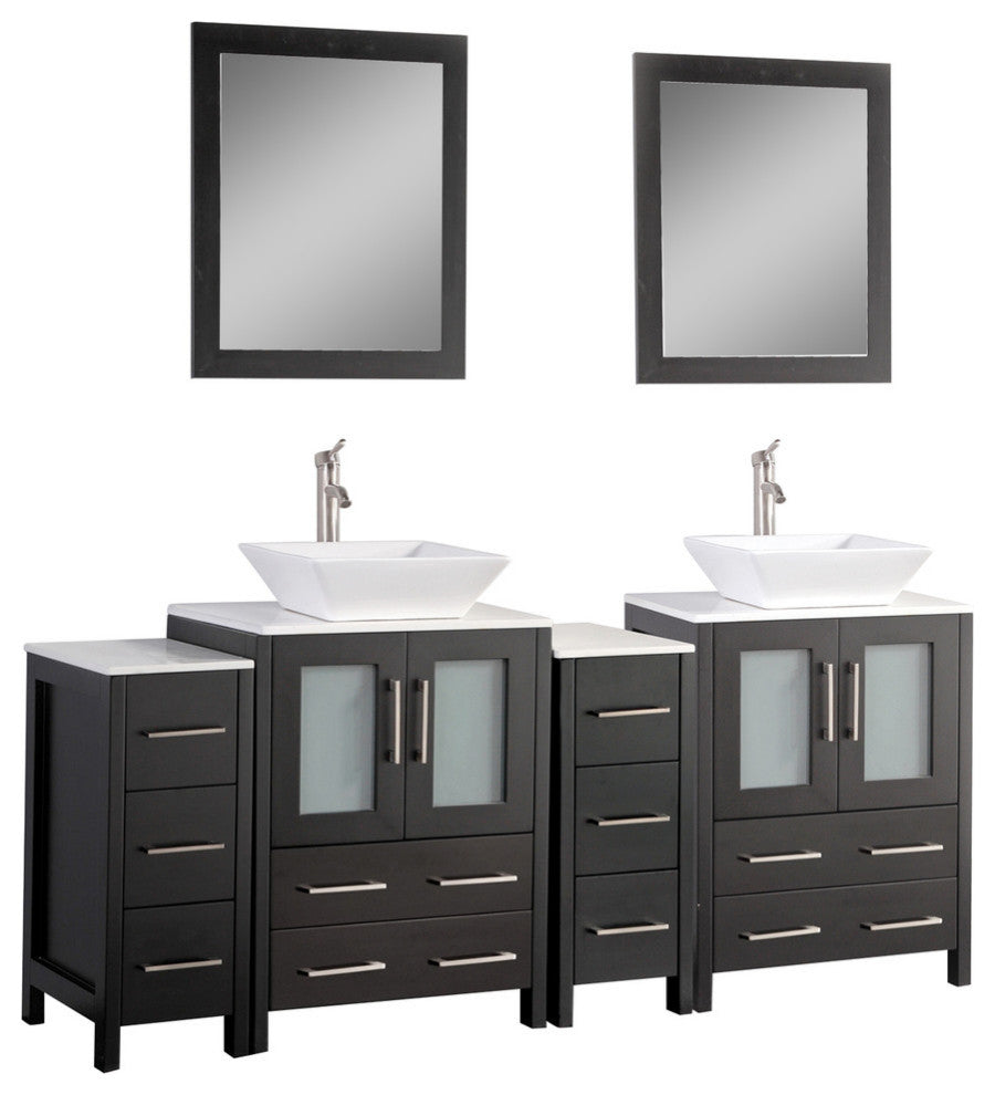 Vanity Art Bathroom Vanity Set With Sink, Espresso, 72", Standard Mirror