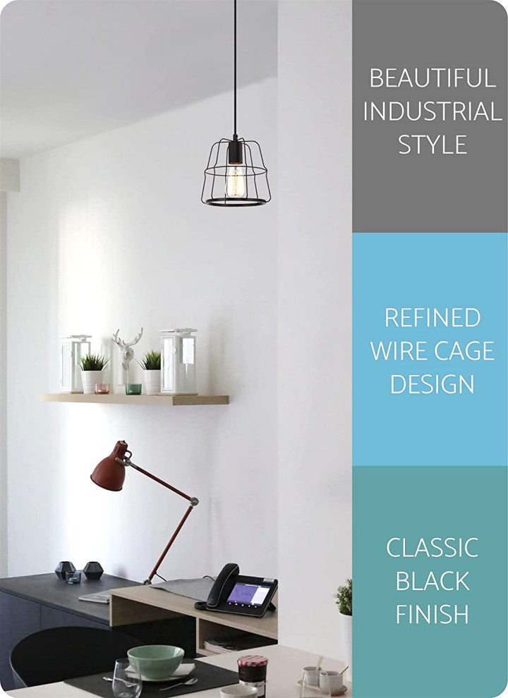 Industrial Farmhouse Mini Cage Pendant Light Black Hanging Lamp
