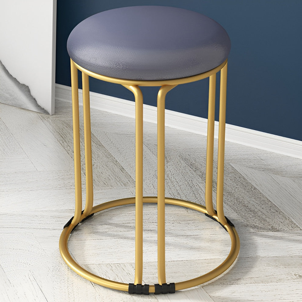 Nordic Suede and Leather Stacked Dining Round Stool, Gray, Leather